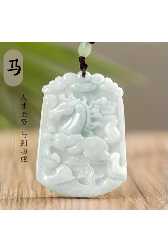 Natural Myanmar Light Green Jade Zodiac Pendant Jade Necklace-Horse