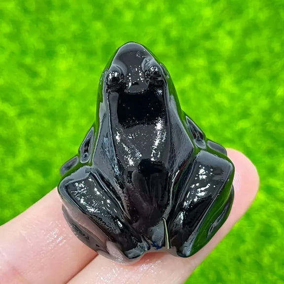 K-KED Natural Obsidian Froggy Quartz Crystal Frog Stone Carved Mini Vivid Animal Decor