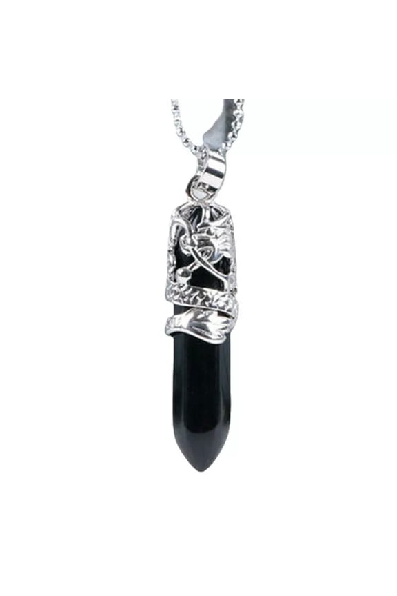 Natural Obsidian Gems Pendant Quartz Crystal Point Wand Necklace Chakra Reiki