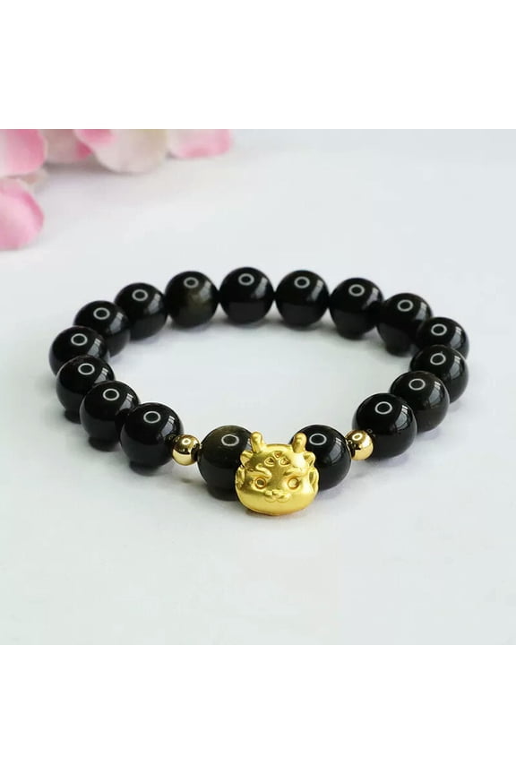 Natural Obsidian Hand Chain Jinsha Obsidian Zodiac Dragon Bracelet Dragon Year