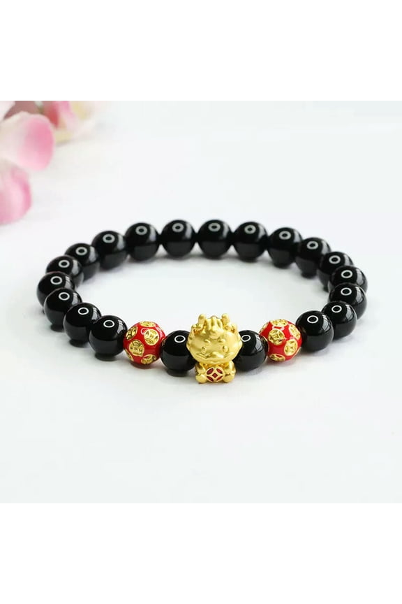 Natural Onyx Agate Hand Chain Zodiac Dragon Bracelet Copper Coin Dragon 2024