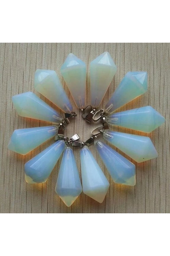 Natural Opal Stone 12pcs Hexagonal Pyramid Pendants for Delicate Jewelry Making 30x12mm