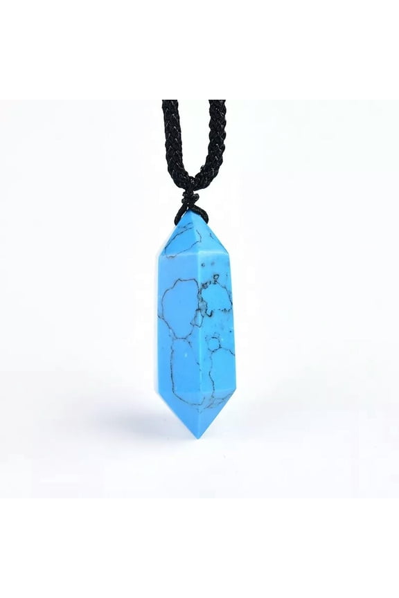 Natural Pendant Blue Howlite Turquoise Quartz Crystal Point Wand Obelisk Stone