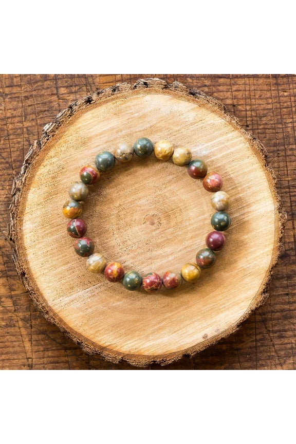 Natural Picasso Jasper 8mm Round Beads Healing Reiki Women Men Bracelet Gifts