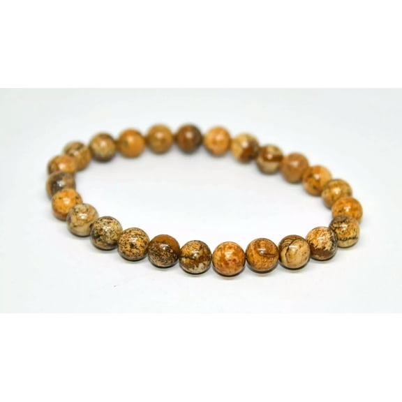 K-KED Natural Picture Jasper Bracelet 8mm Beaded Gemstone Reiki Chakra Gift