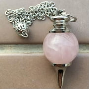 K-KED Natural Pink Rose Quartz Crystal Bead Dowsing Healing Pendulum Mineral Pendant-default