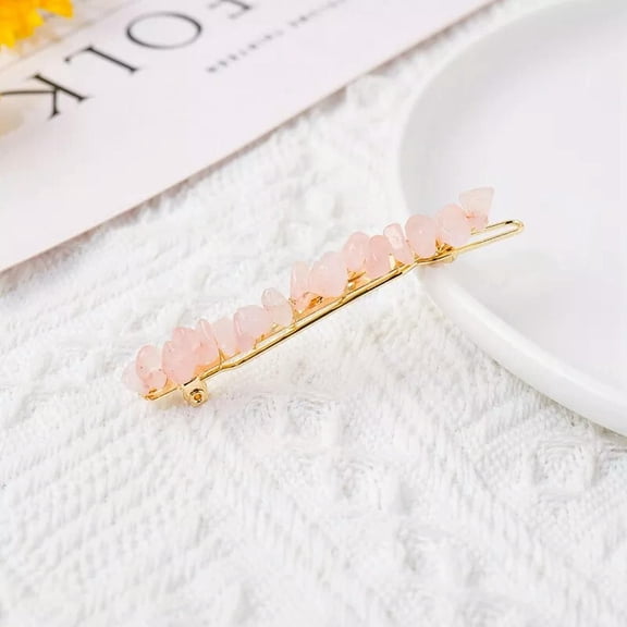 K-KED Natural Pink Rose Quartz Hair Clip Healing Crystal Gravel Hairpin Barrette Stick-default