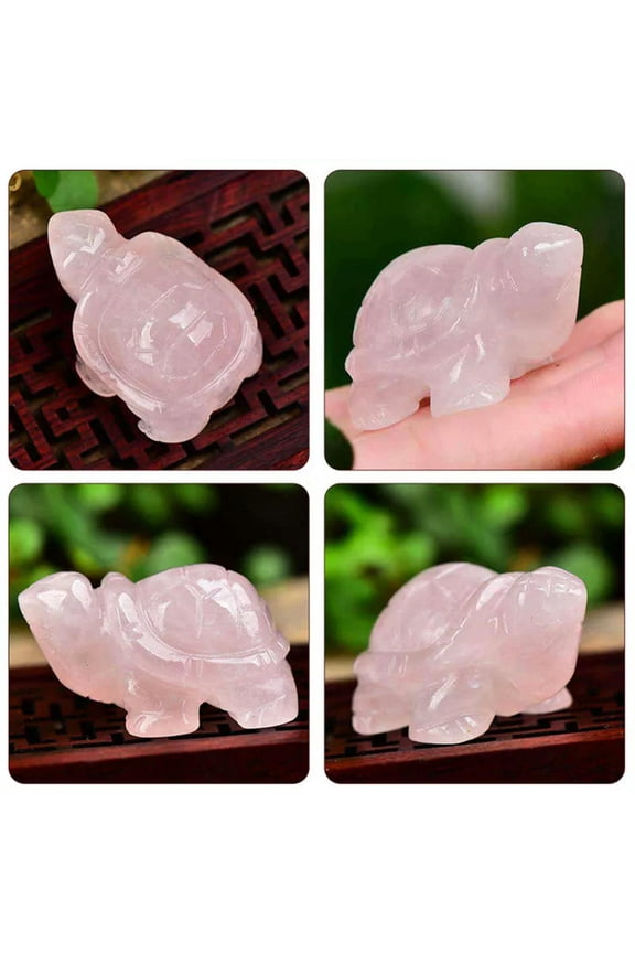 Natural Pink Rose Quartz Longevity Turtle Crystal Carved Energy Healing Gemstone-default