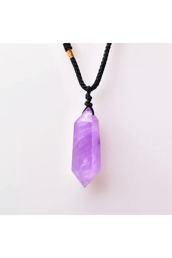 Natural Purple Amethyst Quartz Crystal Point Pendant Healing Wand Stone Necklace-default