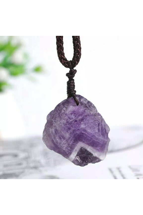 Natural Quartz Amethyst Healing Stone Crystal Energy Reiki Rock Pendant Necklace-default