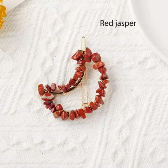 K-KED Natural Quartz Crystal Braided Hair Clips Crushed Stone Moon Bobby Pins Stick-Red jasper quartz-1pc