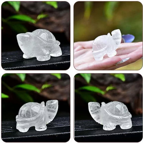 K-KED Natural Quartz Crystal Carved Longevity Tortoise Animal Turtle Energy Gemstone-Clear Quartz