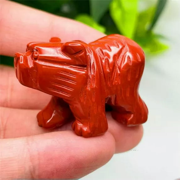K-KED Natural Quartz Crystal Carved Polar Bear Gemstone Animal Healing Statue Ornament-Red Jasper Quartz