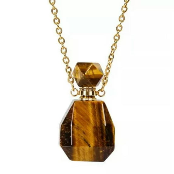 K-KED Natural Quartz Crystal Essential Oil Perfume Bottle Healing Stone Pendant Energy-5pcs-Tiger's Eye Stone