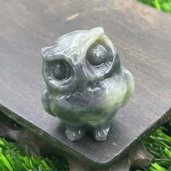 K-KED Natural Quartz Crystal Gemstone Owl Carved Lucky Hooters Mini Reiki Amulet Decor-Labradorite Quartz