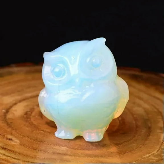 K-KED Natural Quartz Crystal Gemstone Owl Carved Lucky Hooters Mini Reiki Amulet Decor-Opal Quartz