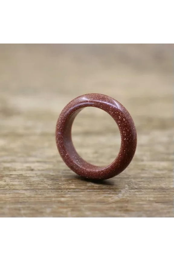 Natural Quartz Crystal Gemstone Ring Lovers Finger Circle Delicate Jewelry Healing Gift-Gold Sandstone Quartz Crystal