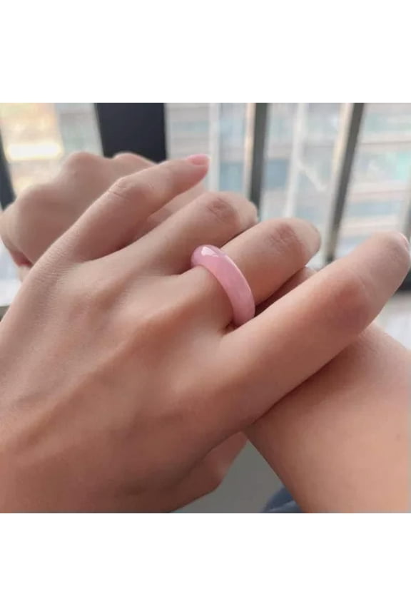 Natural Quartz Crystal Gemstone Ring Lovers Finger Circle Delicate Jewelry Healing Gift-Rose Quartz Crystal