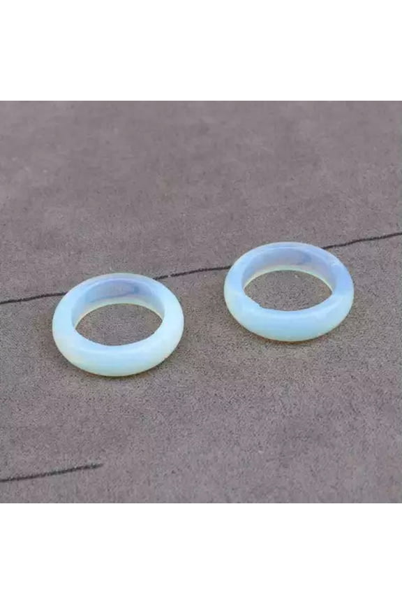 Natural Quartz Crystal Gemstone Ring Lovers Finger Circle Delicate Jewelry Healing Gift-White Opal Quartz Crystal