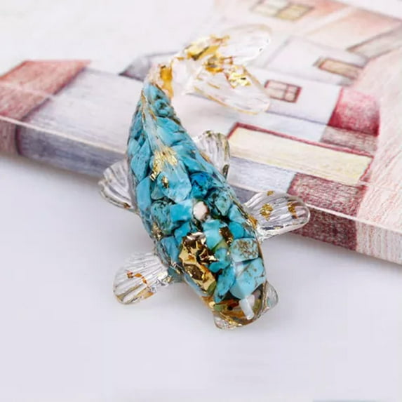 K-KED Natural Quartz Crystal Gravel Drops Glue Koi Gem Mini Lucky Fish Resin Ornament-Blue Turquoise Quartz