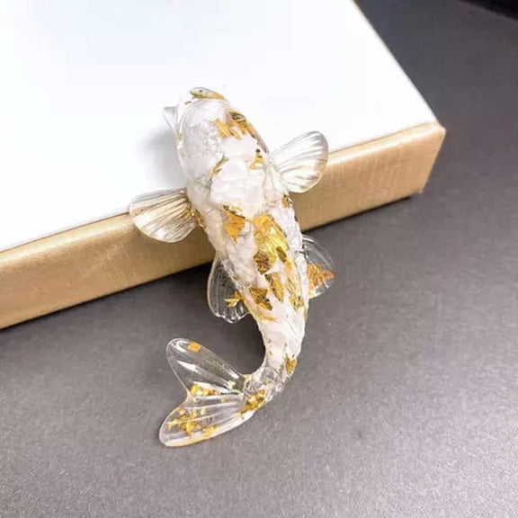 K-KED Natural Quartz Crystal Gravel Drops Glue Koi Gem Mini Lucky Fish Resin Ornament-White Turquoise Quartz