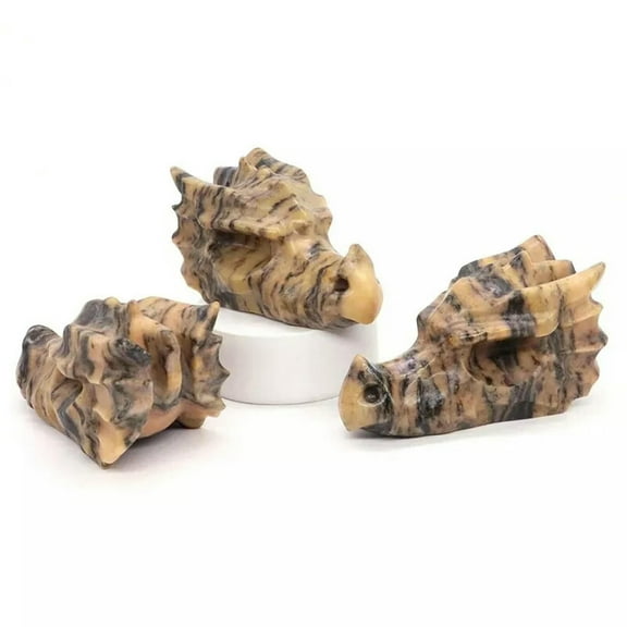 K-KED Natural Quartz Crystal Leopard Stone Carved Dragon Head Skeleton Sculpture Decor-default