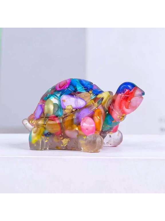 Natural Quartz Crystal Longevity Tortoise Crushed Stone Resin Turtle Mini Decor-Colorful Shellfish Quartz