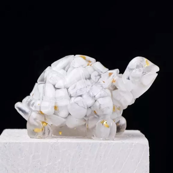 K-KED Natural Quartz Crystal Longevity Tortoise Crushed Stone Resin Turtle Mini Decor-White Turquoise Quartz