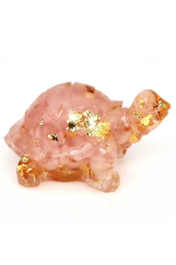 Natural Quartz Crystal Longevity Tortoise Gravel Resin Turtle Mini Healing Decor-Pink Quartz