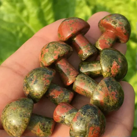 K-KED Natural Quartz Crystal Point Stone Carved Mini Mushroom Healing Gemstone Decor-Unakite Stone