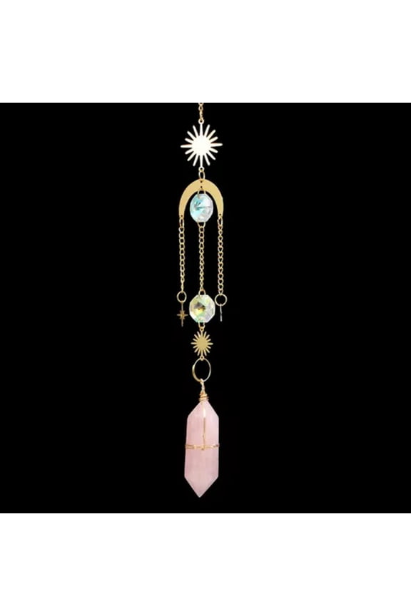 Natural Quartz Crystal Point Wand Pendant Wind Chime Stone Pendulum Hanging Gift-Rose Quartz Stone-2pcs