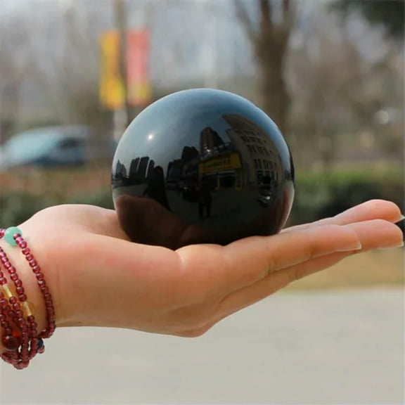 K-KED Natural Quartz Crystal Sphere Ball Chakra Healing Gemstone Decor + Stand Reiki-Black Obsidian Quartz 8CM