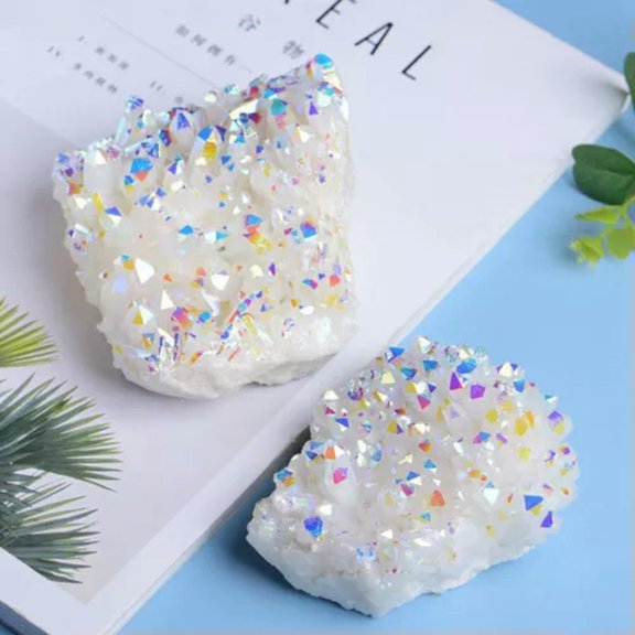 K-KED Natural Quartz Electroplate Colorful Crystal Stone Cluster Chakra Healing Decor-About 80-100g