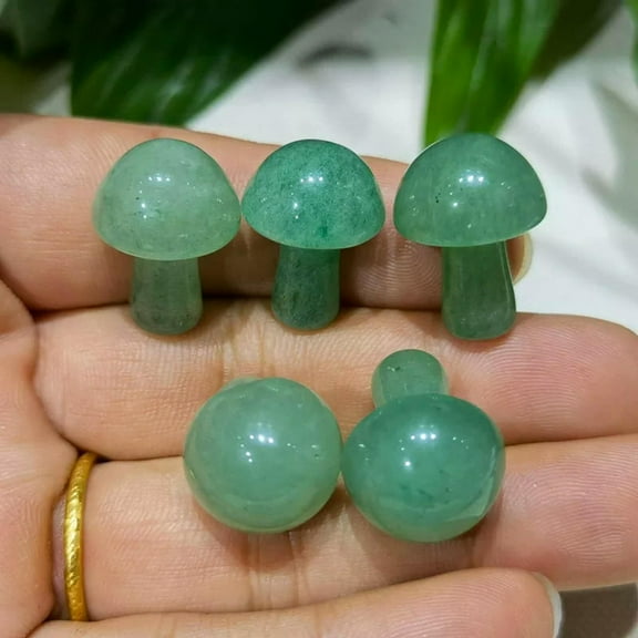 K-KED Natural Quartz Green Aventurine Crystal Gem Carved Mini Mushroom Healing Statue