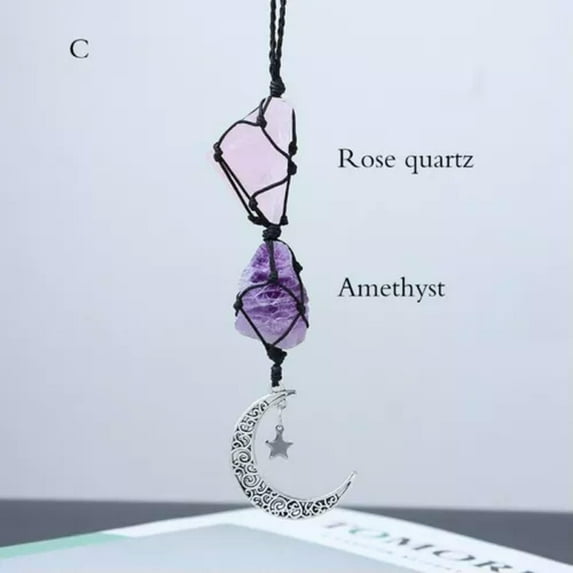 K-KED Natural Quartz Healing Stone Crystal Pendulum Hanger Woven Car Hanging Pendants-Amethyst + Rose Quartz Stone-5pcs