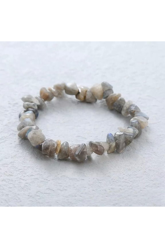Natural Quartz Moonstone Stretchy Bangle Crystal Crushed Stone Healing Bracelet-default