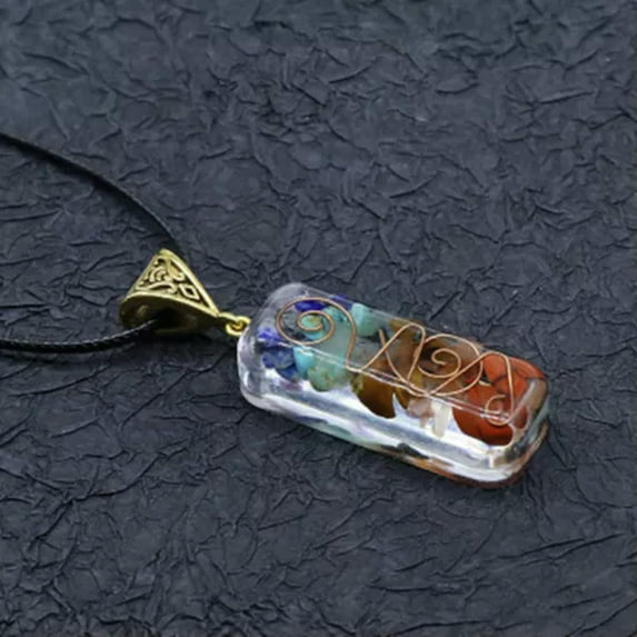 K-KED Natural Quartz Stone Pendulum Hexagonal Pendant Crystal Healing Reiki Necklace-7 Chakra Orgone Pendant #1