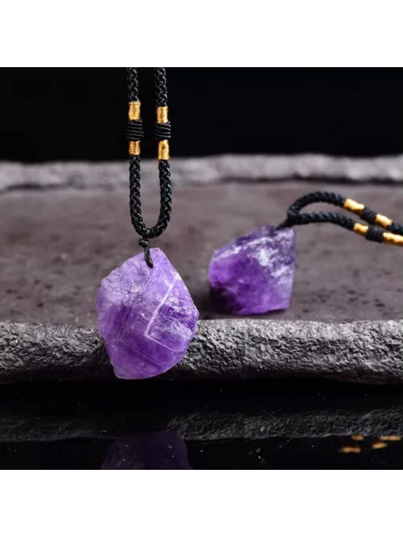 Natural Quartz Stone Pendulum Hexagonal Pendant Crystal Healing Reiki Necklace-Amethyst #5
