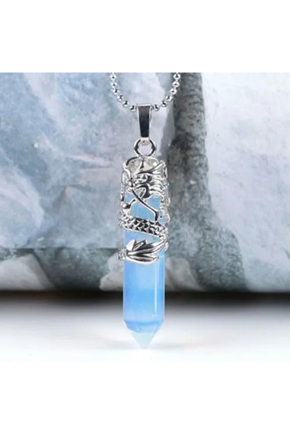 Natural Quartz Stone Pendulum Hexagonal Pendant Crystal Healing Reiki Necklace-Opal Quartz #1