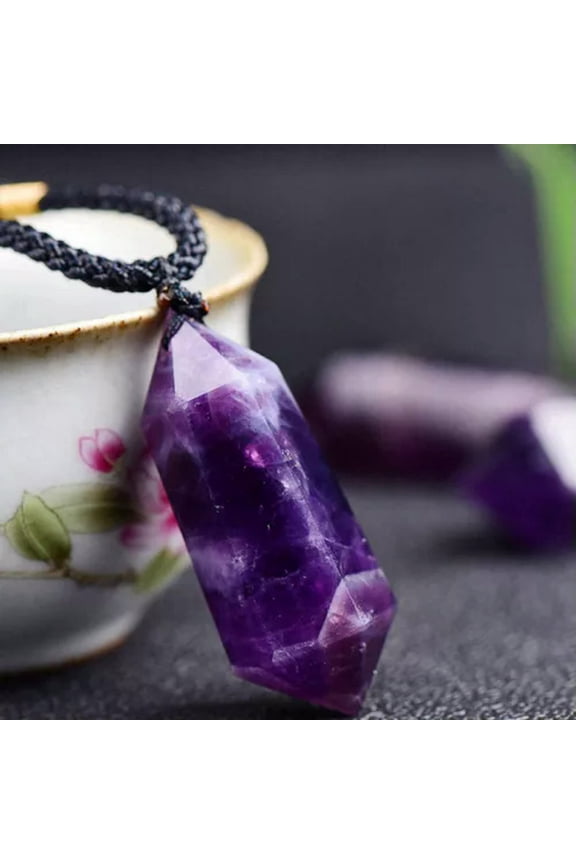 Natural Quartz Stone Pendulum Hexagonal Pendant Crystal Reiki Healing Necklace- Amethyst Quartz