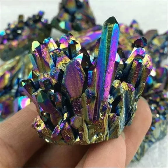 K-KED Natural Quartz Titanium Aura Crystal Cluster VUG Energy Healing Specimens Stone-Colorful-About 15g