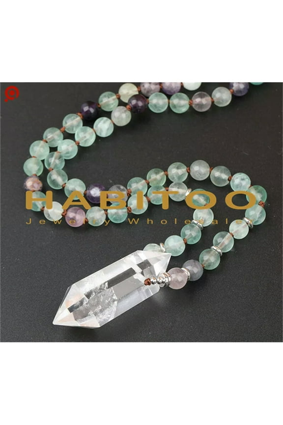 Natural Rainbow Fluorite Stone Beads Necklace white Quartz Necklace Healing Jewe