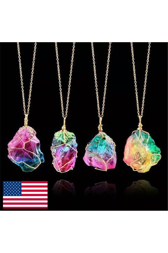Natural Rainbow Stone Crystal Chakra Rock Chain Quartz Pendant Necklaces Jewelry