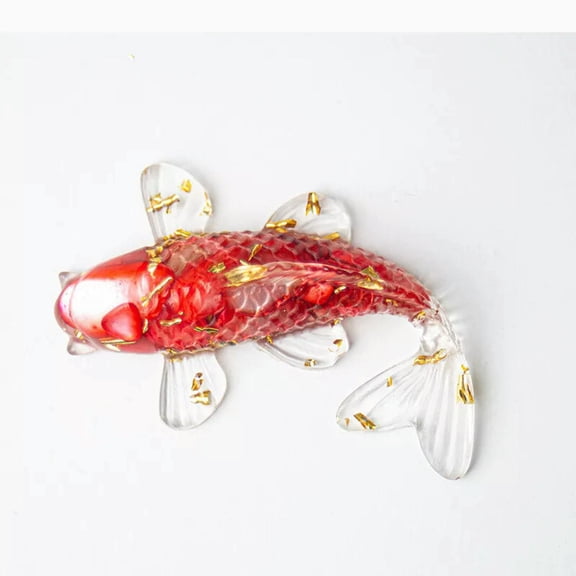 K-KED Natural Red Agate Koi Quartz Crystal Chip Stone Mini Lucky Fish Resin Ornament