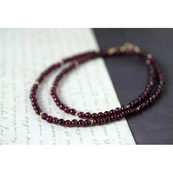 K-KED Natural Red Garnet Smooth Round 4MM Gemstone Beaded Handmade Women Necklace 18"
