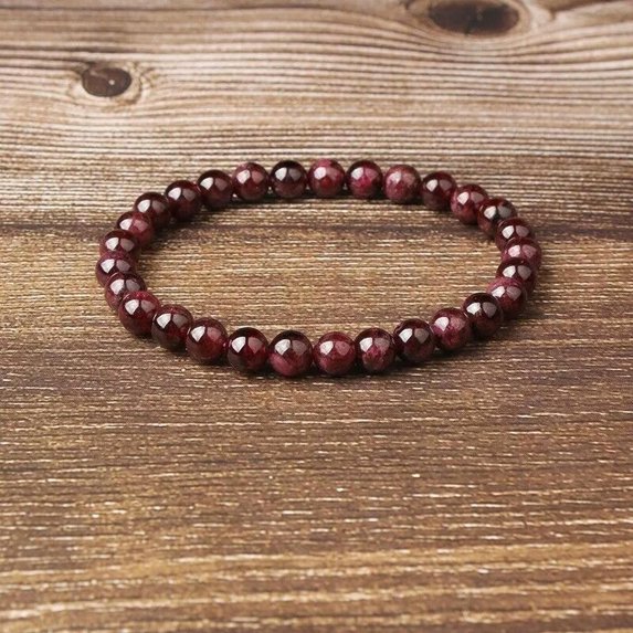 K-KED Natural Red Garnet Stone Beaded Bracelet Red Gemstone Stretch Bracelet 5mm