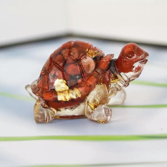 K-KED Natural Red Jasper Quartz Crystal Gravel Longevity Tortoise Resin Animal Statue