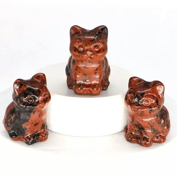 K-KED Natural Red Obsidian Quartz Crystal Carved Lucky Cat Gemstone Statue Reiki Decor