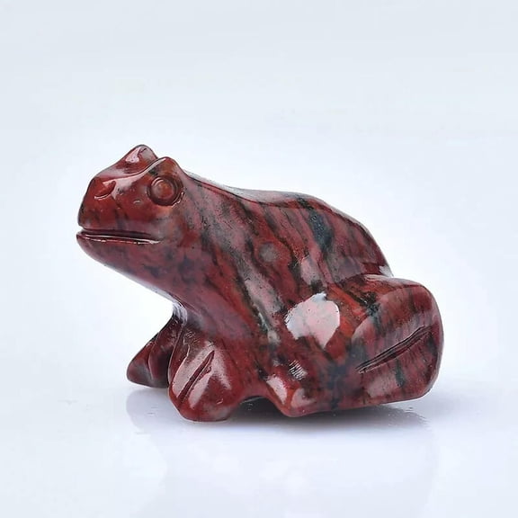 K-KED Natural Red Obsidian Quartz Crystal Gem Lucky Frog Carved Reiki Energy Figurne