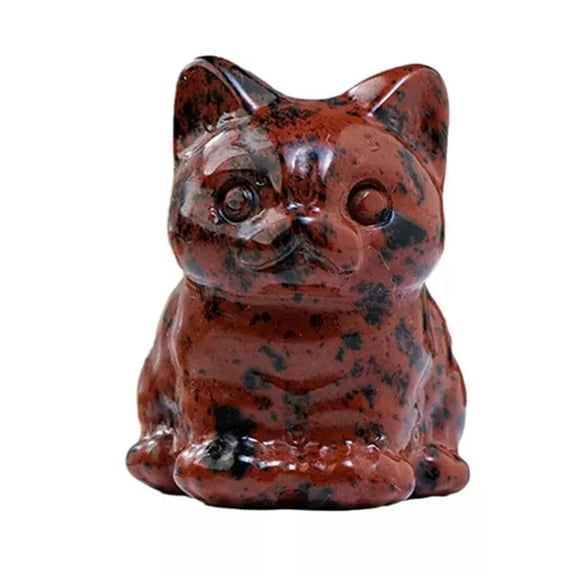 K-KED Natural Red Obsidian Stone Skull Carved Lucky Cat Quartz Crystal Kitty Healing-default
